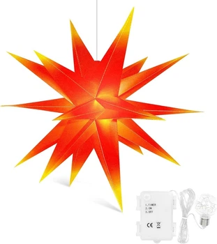 3D LED Рождественская звезда 45 см (красная/желтая) с таймером, на батарейках