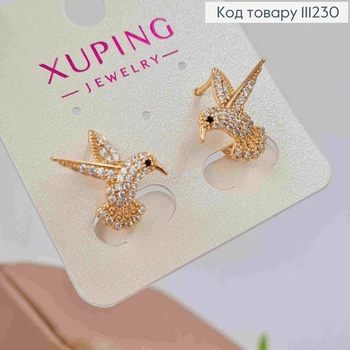 Серьги "Колибри" с камешками, 1,6см, английская застежка, Xuping 18K