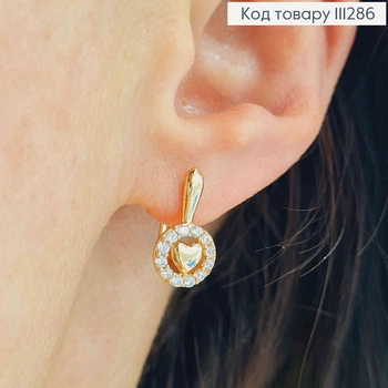 Сережки "Бажане Серце" з камінцями, розміром 1,5см, англійська застібка, Xuping 18K
