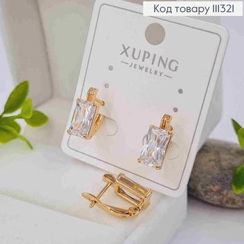 Сережки з квадратним Каменем, розміром 1,4см, англійська застібка, Xuping 18K