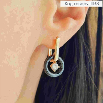 Серьги с блестящим камнем и керамической подвеской, 1,8+1,2см, английская застежка, XUPING 18К