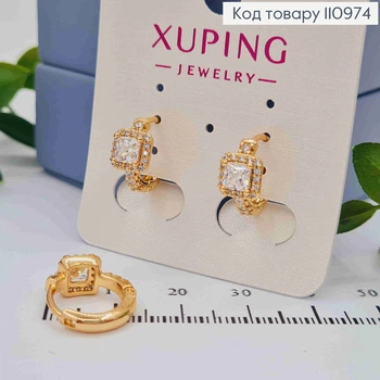 Серьги кольца с Блестящим квадратным камнем, диаметр 1,3см, XUPING 18K