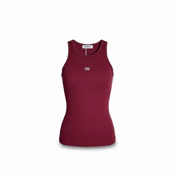 Женская майка Miu Miu Anagram в рубчик, бордовая размер XL (MM24003.4XL)