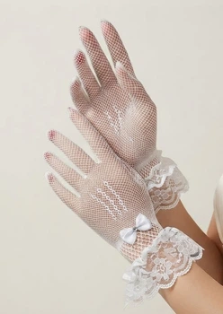 Короткі вечірні рукавички в сіточку s/m/l білий (30r046)