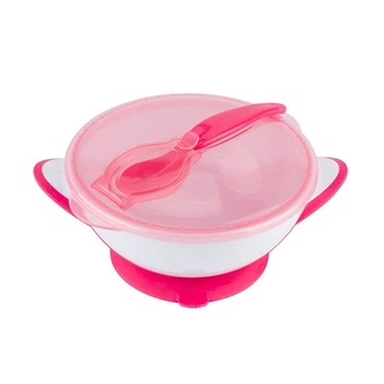 Миска с присоской и ложечкой Розовая BabyOno