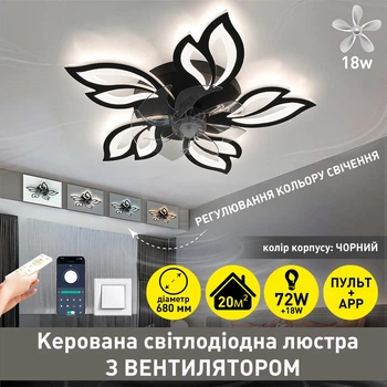 Керована світлодіодна люстра-вентилятор ESLLSE FAN ASTRA 85Вт+18Вт 680x120мм Чорний