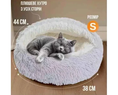 Лежанка для хатніх вихованців собак і кішок кругла пухнаста лежак-килимок розмір S