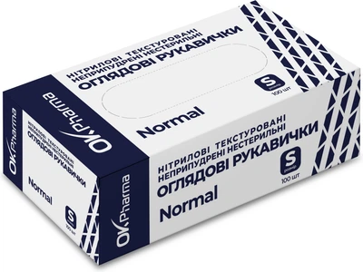 Перчатки нитриловые, текстурированные, неприпудренные, смотровые, нестерильные размер S, 100 шт Normal