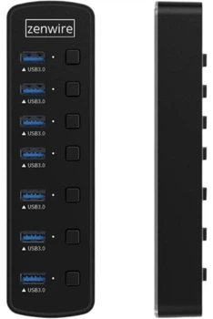 Hub USB Zenwire HUB11 7x USB 3.0 z dodatkowym zasilaniem i RGB LED czarny
