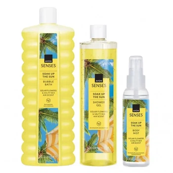 AVON SENSES Подарунковий набір Avon «Сонячні обійми» 3 в 1 гель для душу 500 мл + піна для ванни 1000 мл + спрей для тіла 100 мл