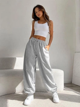 Базовые комфортные женские широкие брюки oversize серые 42-48