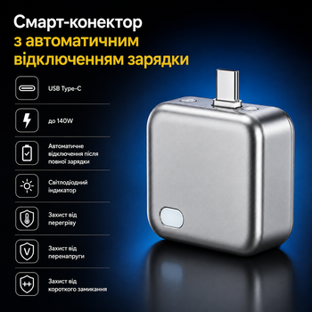 Смарт-коннектор USB Type-C 140W с автоматическим отключением зарядки для смартфона, планшета и ноутбука (COPY)