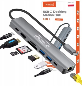 Hub USB-C Zenwire HUB81 8w1 HDMI 4K 60Hz Gigabit Ethernet Space Grey
