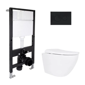 Готовое решение Qtap Standard / Robin ML: инсталляция с безободковым подвесным унитазом Ultra Quiet и матовой черной клавишей