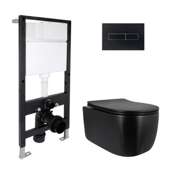 Набор для ванной комнаты Qtap Taurus Ultra Quiet / Standard: подвесной унитаз с инсталляцией и линейной панелью смыва, матовый