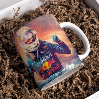Чашка черная хамелеон с блестками матовая Формула 1 Макс Ферстаппен Max Verstappen F1 330 мл (ФО00372)