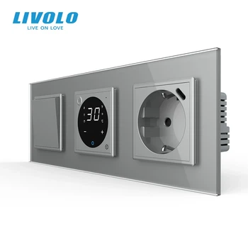 Сенсорный терморегулятор LIVOLO для теплого пола с USB Type-C серый стекло