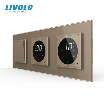 Сенсорный терморегулятор LIVOLO для теплого пола золото стекло 223х80 мм