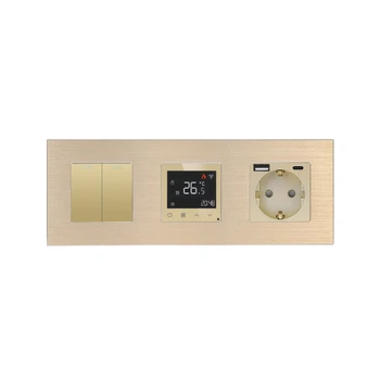 Терморегулятор WALLPAD електронний програмований з USB A+C 20 Вт алюміній золотистий