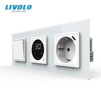Терморегулятор электронный LIVOLO с сенсорным экраном для пола USB-C белый стекло