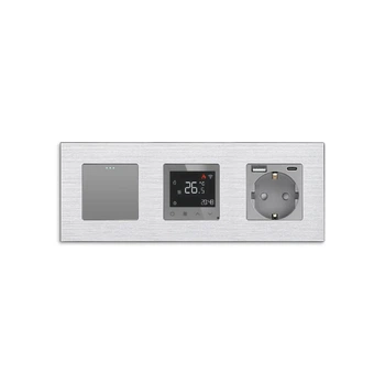 Сенсорный терморегулятор WALLPAD программируемый с USB A+C 20 Вт алюминий серый