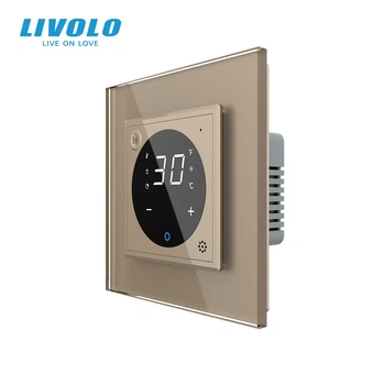 Умный Wi-Fi терморегулятор LIVOLO сенсорный для водяного теплого пола золотое закаленное стекло
