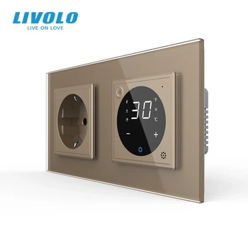 Сенсорный терморегулятор LIVOLO для теплого пола электронный золотистый закаленное стекло