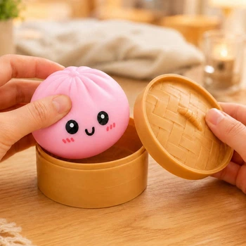 Антистресс игрушка сквиш Пельмень, 10 см, Розовый, Bun Rainbow Mystery Squishy Dumpling
