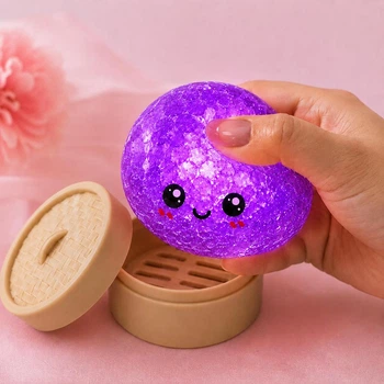 Антистресс игрушка сквиш Пельмень Glitter LED, 10 см, светящийся, Фиолетовый (Squishy Dumpling)