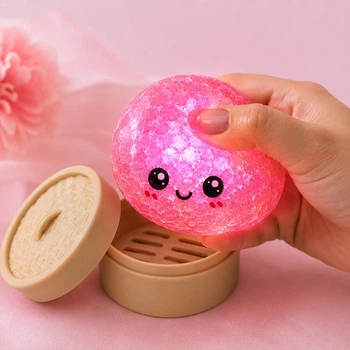Антистресс игрушка сквиш Пельмень Glitter LED, 10 см, светящийся, Розовый (Squishy Dumpling)
