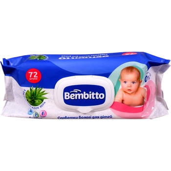 Серветки вологі для дітей Bembitto 72 шт. з екстрактом алое вера