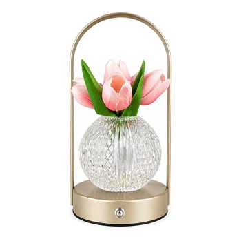 Настольная лампа светильник Lesko Tulips Crystal ZBTSYJX0417 Pink ночник в виде букета тюльпанов в колбе