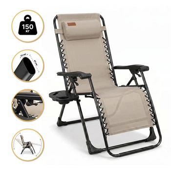Раскладное кресло шезлонг LEOBRO до 150 кг Zero Gravity Premium Beige (LB-ZGC-G2-BEI)