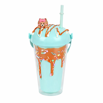 Склянка з кришкою та трубочкою дитячий Stenson Sweets 450 мл Блакитний з коричневим (R38077)