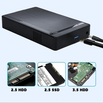 Зовнішній карман HDD 3.5" / 2.5" SATA USB 3.0 - USB ShuoLe бокс для жорсткого диска з блоком живлення Чорний корпус (CN300058)