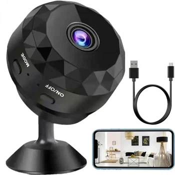 Беспроводная мини камера WiFi 1080P с микрофоном и магнитным креплением для видеонаблюдения черная