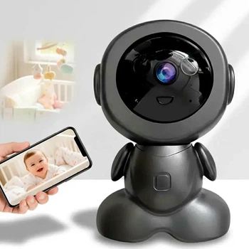 Веб-камера USB 360° поворотная с микрофоном черная для наблюдения за детьми и животными