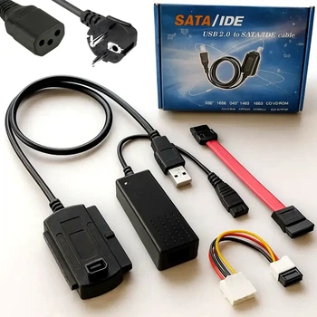 Адаптер USB 2.0 SATA IDE для HDD SSD 2.5 3.5 с блоком питания 12V черный комплект кабелей