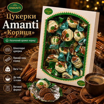 Цукерки Amanti Кориця 1 кг вагові шоколадні з корицею солодощі до чаю кави подарункових наборів