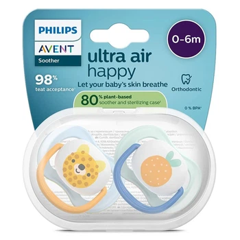 Пустышки Philips Avent Ultra Air 0–6 месяцев, Желто-голубая, 2 шт. SCF080/23 (8720689042376)