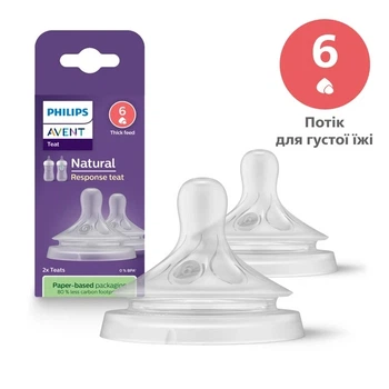 Силиконовые соски Philips Avent Natural Response Естественный поток от 6 месяцев, для густой пищи, 2 шт. SCY966/02 (8710103985174)