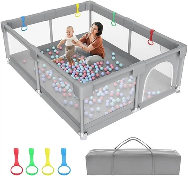 Дитячий манеж Synue Domivska AMZ-2000-G 200×180×69 см сірий, великий ігровий манеж із сіткою та дверцятами