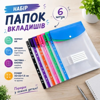 Набір кольорових папок-файлів із кнопкою для документів, 6 шт., формат А4, папка-конверт, для фолдера, папки-органайзери, прозорі,