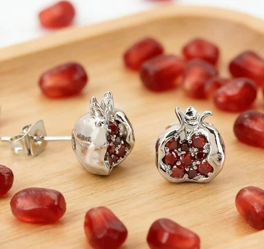 Сережки гвоздики с гранатами с красными камушками Серебряный Красный (2151)