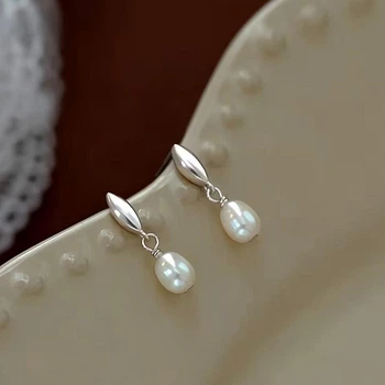 Сережки гвоздики с подвесками с жемчужинами Серебряный (2149)