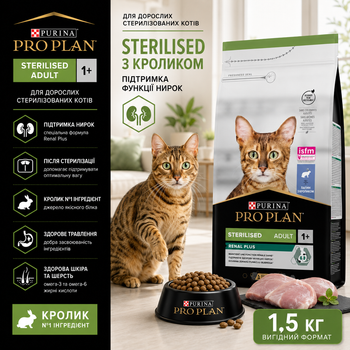 Сухой корм Purina Pro Plan Sterilised с кроликом для стерилизованных кошек и кастрированных котов 1,5 кг