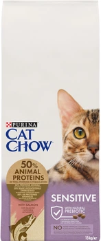 Сухой корм для взрослых кошек с чувствительной кожей и пищеварением Purina Cat Chow Sensitive с лососем 15 кг