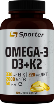 Омега-3 та вітаміни D3 K2 Sporter 1000 мг 100 м'яких капсул (4820249725696)