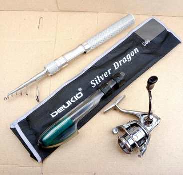 Комплект Ультралайт UL Спінінг Deukio Silver Dragon - 1.8м. (2-6гр) MF та Котушка Huidiao AP-500V Миттєвий Стоп Набір Телескопічний для риболовлі