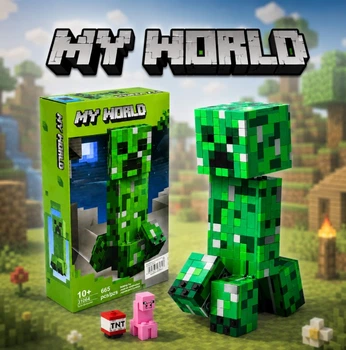 Конструктор My World Крипер 665 деталей, рухома фігурка з міні-фігурками, 21 см, для дітей 10+